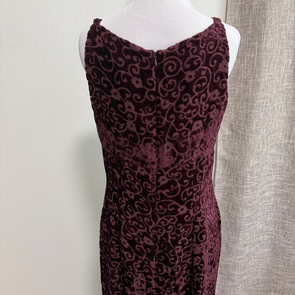 VTG Scott McClintock Velvet Maxi Dress Formal Gown 10 Maroon Floral Whimsygoth - Picture 9 of 14
